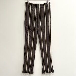 Tela brown cream stripe silk blend straight leg pants pull on Avant Garde medium